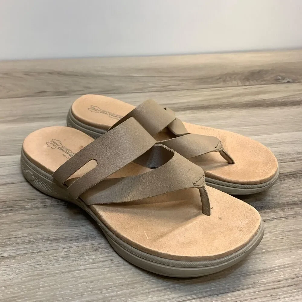 Skechers On‎ The Go Luxe Womens Thong Sandal US Size 10 Brown Leather